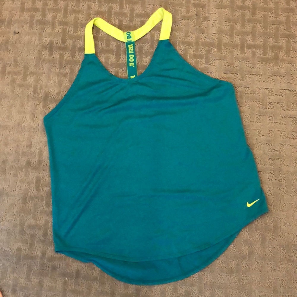 Nike teal and yellow flyaway tank